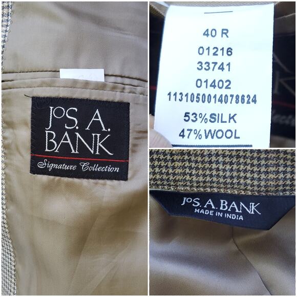 JoS. A. Bank Signature Collection Silk Wool Houndstooth Sport Coat Blazer 40R - Picture 16 of 16